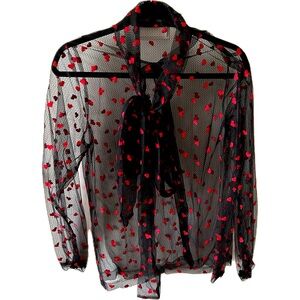 Pussycat bow heart sheer top